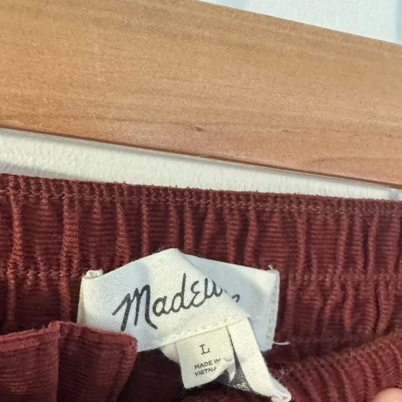 Madewell Tapered Hudson Pull-On Crop Pants Corduroy Rusted Burgundy Large - Picture 4 of 4
